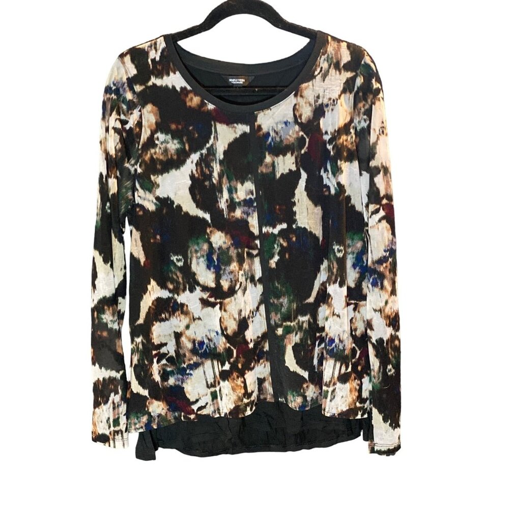 Simply Vera Wang Abstract Print Popover  Top Vented High Low Hem Crew Neck